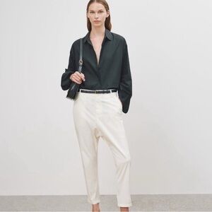 Nili Lotan Paris Pant in Eggshell Drop Crotch Cotton Twill Size 2 Edgy USA Work